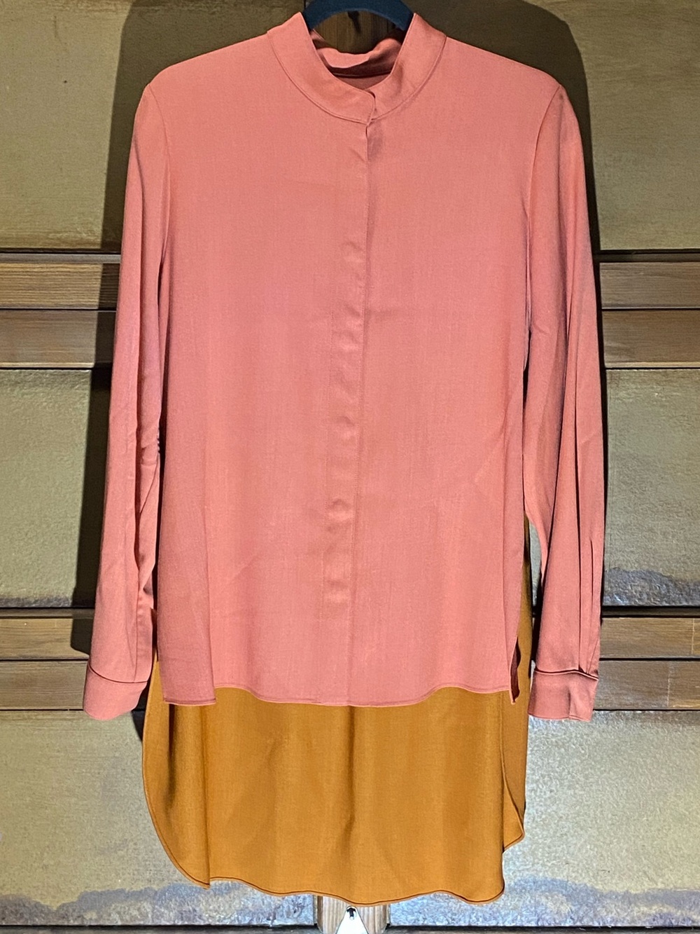 Roksanda Burnt Orange Button Front ColorBlock High Low Tailoring Top Sz 10